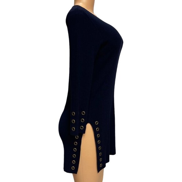 Joseph A Women Pullover Sweater Navy Blue Boat Neck Bronze Tone Eyelets NWOT - Picture 2 of 10